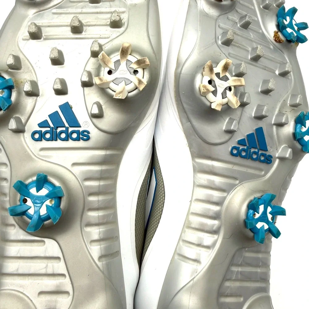 Adidas Adizero Golf Shoes Men's 9.5 White Blue Q46801 Spiked Golf Cleats